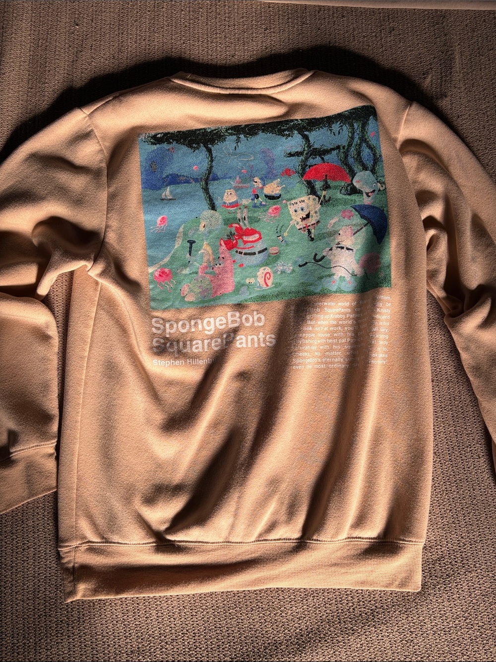 SpongeBob Squarepants Tan Crewneck with Colorful Back Print